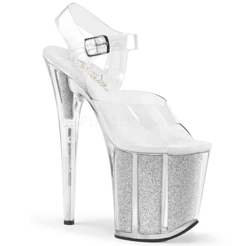 Pleaser - FLAMINGO808G Sandale à bride à la cheville, Pole dance chaussures - Chaussures de pole dance - Couleur argent/Transparent Product image